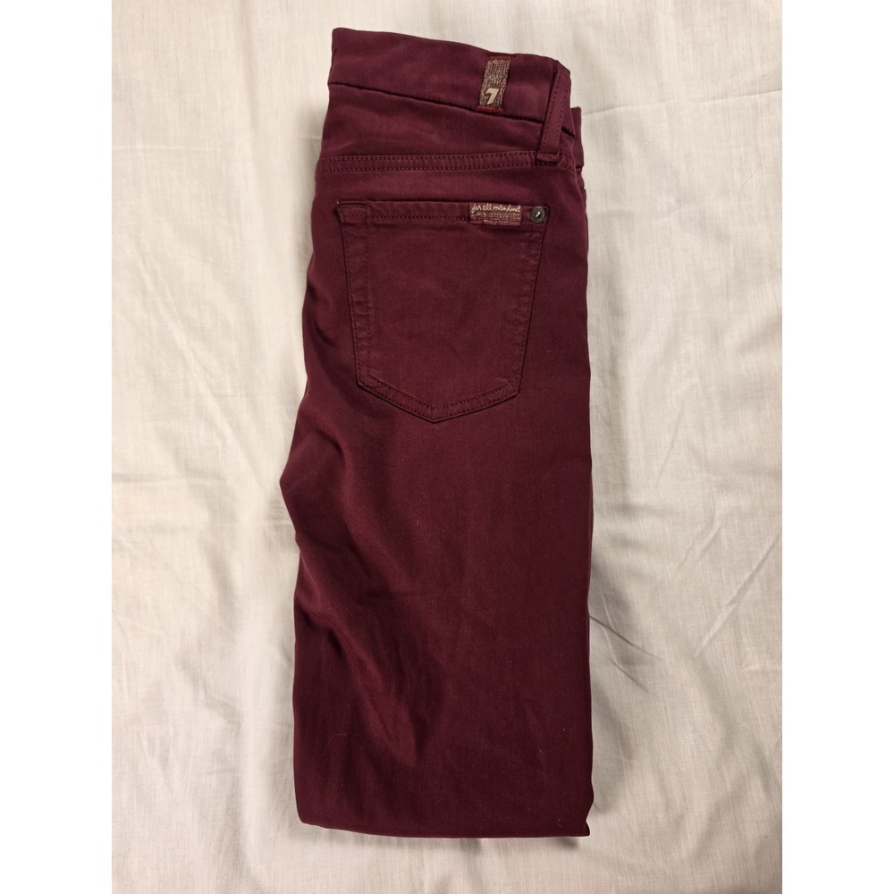 7 For All Mankind Jeans Womens 26 Red Burgundy Mid Rise Skinny Stretch Denim